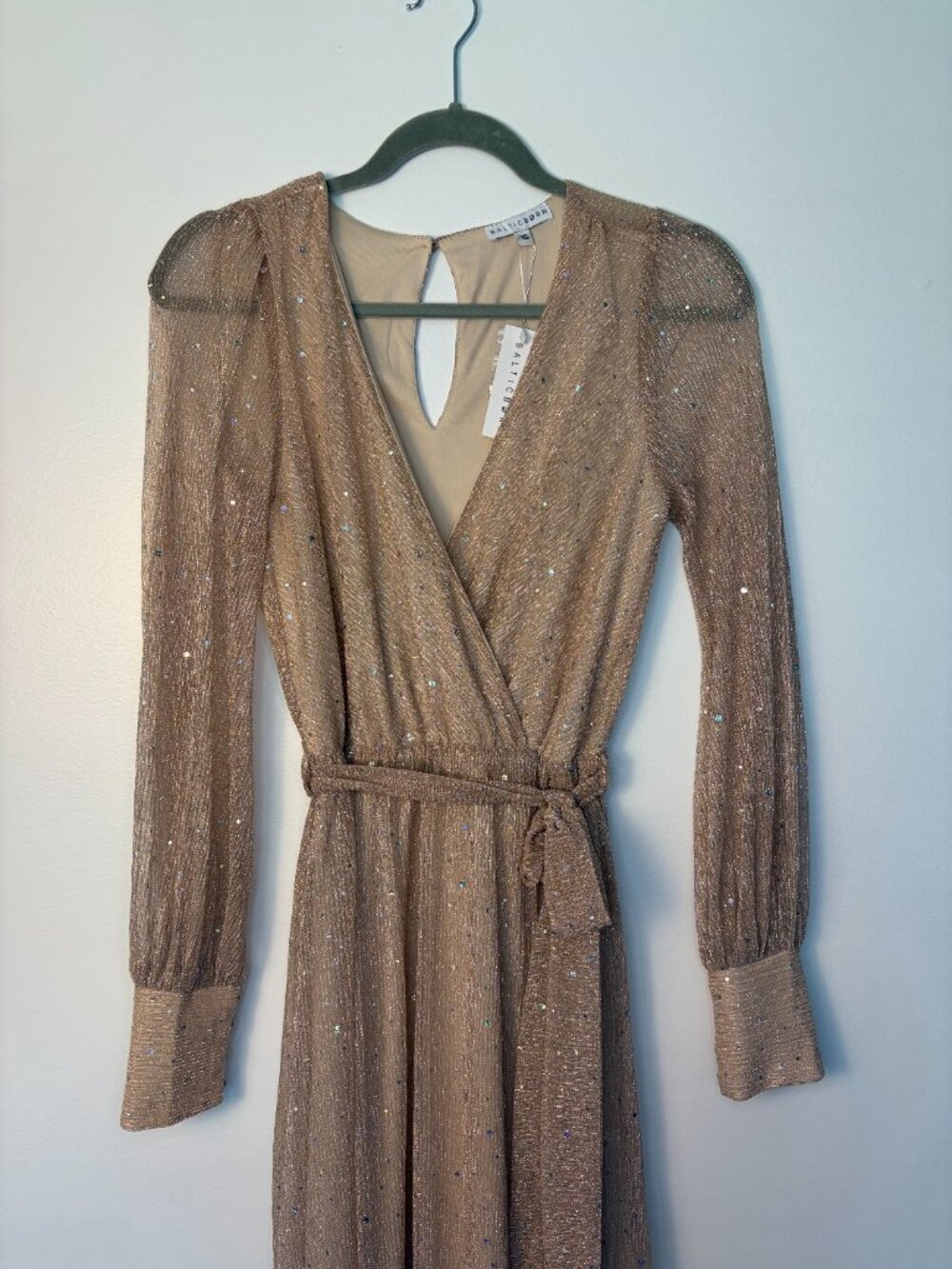 Baltic Born Abigail Sparkle Gown In Champagne Longsleeve Wrap Maxi Dress (NWT) - Picture 3 of 10